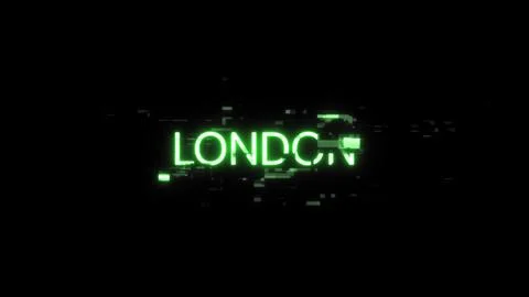 3D rendering London text with screen effects of technological glitches Stockillustratie