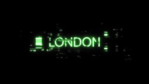 3D rendering London text with screen effects of technological glitches Illustrazione stock
