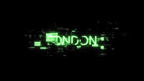 3D rendering London text with screen effects of technological glitches Illustrazione stock