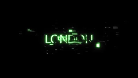 3D rendering London text with screen effects of technological glitches Stock Illustration