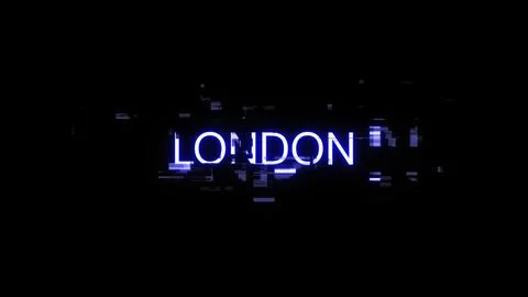 3D rendering London text with screen effects of technological glitches 库存插图
