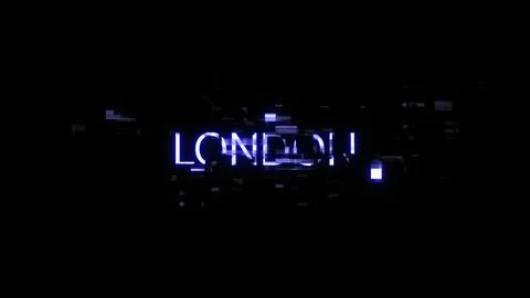 3D rendering London text with screen effects of technological glitches 스톡 일러스트