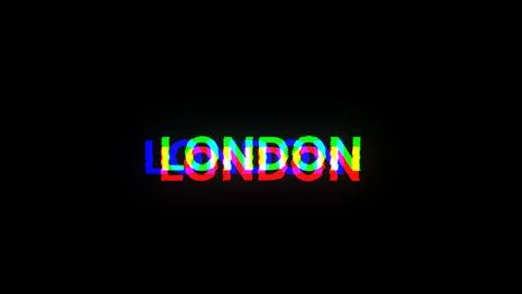 3D rendering London text with screen effects of technological glitches 库存插图