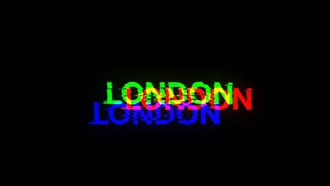 3D rendering London text with screen effects of technological glitches Stockillustratie