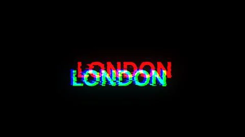 3D rendering London text with screen effects of technological glitches Stock Illustration