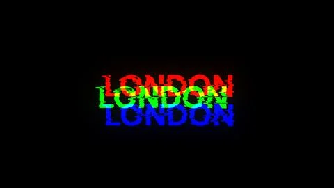 3D rendering London text with screen effects of technological glitches Illustrazione stock