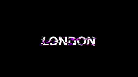 3D rendering London text with screen effects of technological glitches 스톡 일러스트