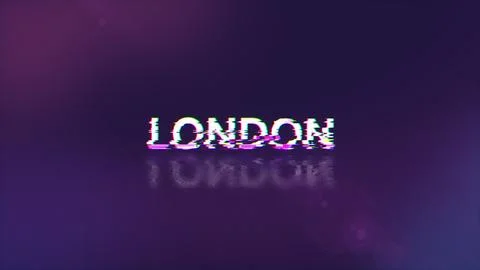 3D rendering London text with screen effects of technological glitches Stockillustratie