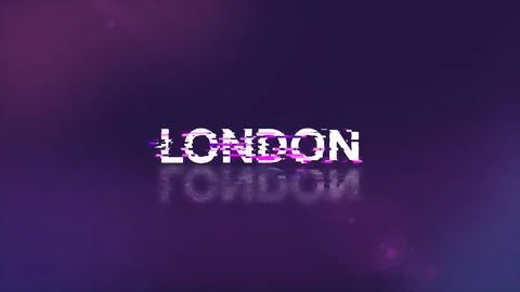 3D rendering London text with screen effects of technological glitches Stock-Illustration