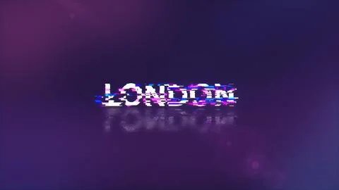3D rendering London text with screen effects of technological glitches 스톡 일러스트