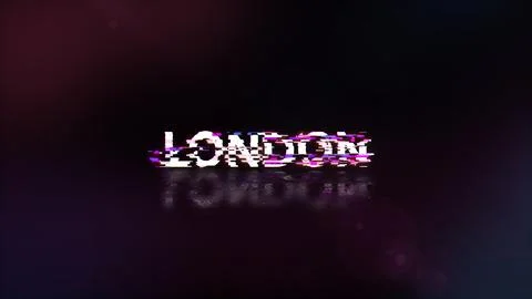 3D rendering London text with screen effects of technological glitches 스톡 일러스트