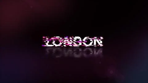 3D rendering London text with screen effects of technological glitches Stock-Illustration