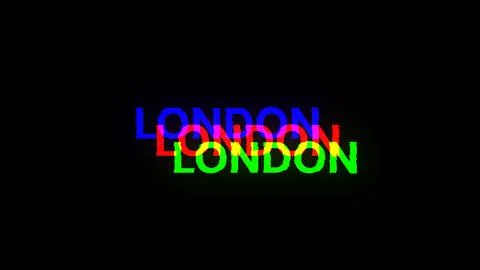 3D rendering London text with screen effects of technological glitches Stock Illustration