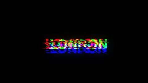 3D rendering London text with screen effects of technological glitches 스톡 일러스트