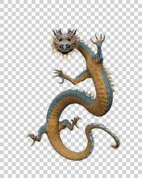 3D rendering of a long bodied Chinese dragon isolated on a transparent backgr Stock Illustration