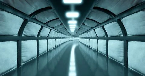 3d rendering. Long corridor with walls of swollen or puffy fabric in bright n Illustrazione stock