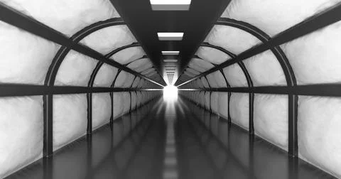 3d rendering. Long corridor with walls of swollen or puffy fabric in bright n Stock Illustration