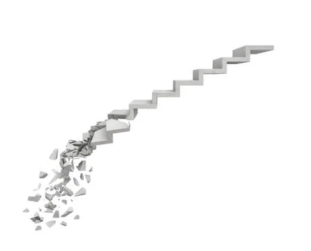 3d rendering of a long gray stone staircase with several steps broken on its Stock Illustration