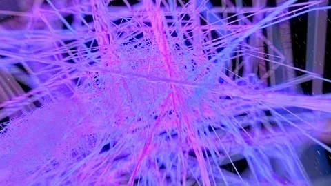 3D rendering loop of fast flying through tunnel filled with neon crystals Stock Footage 156328698