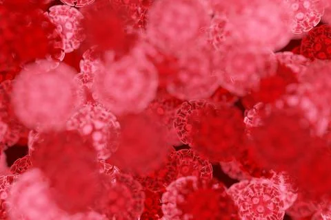 3D rendering. ?lose-up of the Covid-2019 virus - flu as a dangerous case of a Stock Illustration