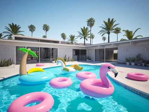 3D rendering. a lot of different floats in a pool Stock Illustration