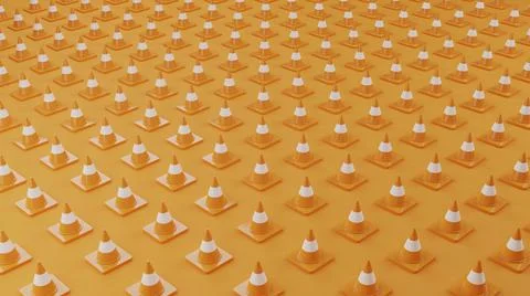 3D Rendering a lot of Orange Traffic Cone Icon 3D Illustration Pattern Backgr 스톡 일러스트