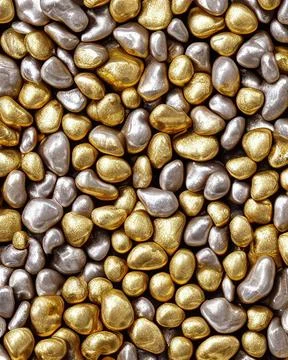 3D rendering ,lots of gold pebbles. Stock Photos