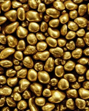 3D rendering ,lots of gold pebbles. Stock Photos
