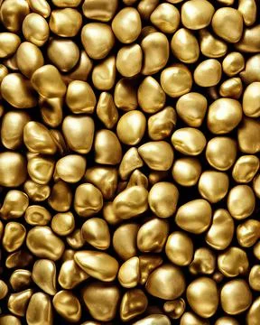 3D rendering ,lots of gold pebbles. Stock Photos