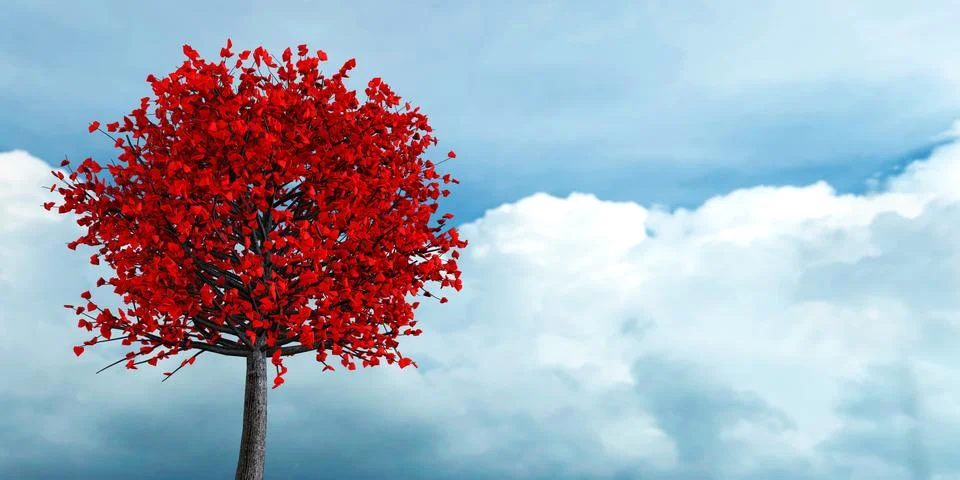 3d rendering of love growing on a tree romantic background Stock Illustration
