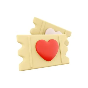 3d rendering love ticket icon. 3d render heart shape on yellow ticket icon. Love Stock Illustration