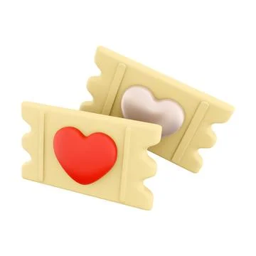 3d rendering love ticket icon. 3d render heart shape on yellow ticket icon. Love Stock Illustration