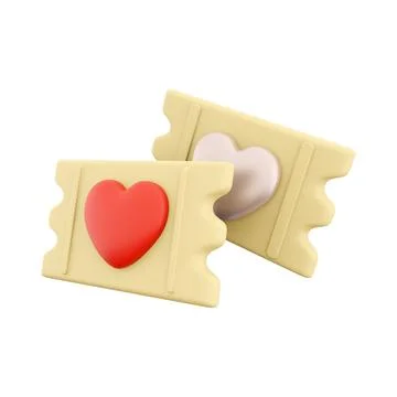 3d rendering love ticket icon. 3d render heart shape on yellow ticket icon. Love Stock Illustration