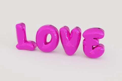 3D Rendering - Love word from pink inflatable balloon on white background wit Stock Illustration