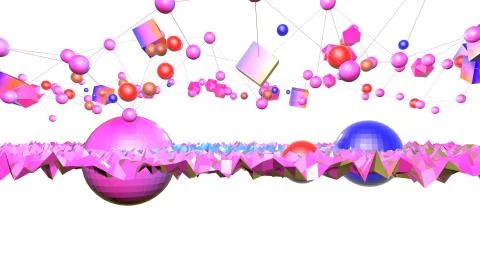 3d rendering of low poly background with 3d objects grid and modern gradient Stock Illustration