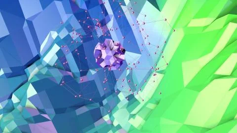 3d rendering of low poly background with 3d objects and modern gradient colors 스톡 일러스트