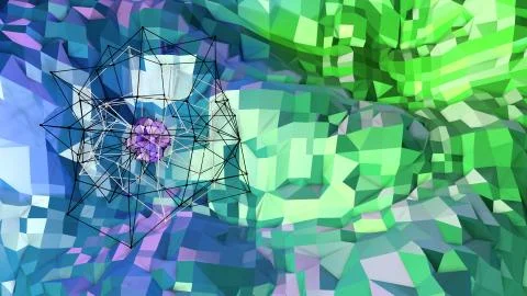 3d rendering of low poly background with 3d objects grid and modern gradient Stock Illustration
