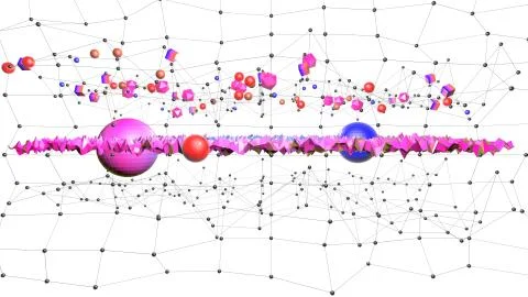 3d rendering of low poly background with 3d objects grid spheres and modern Stock Illustration