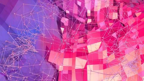 3d rendering of low poly background with 3d objects grid and modern gradient Stock Illustration
