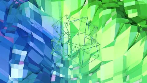 3d rendering of low poly background with 3d objects and modern gradient colors Stockillustratie