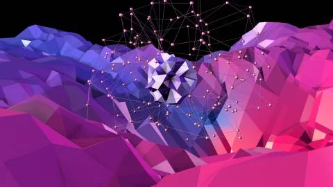 3d rendering of low poly background with 3d objects grid and modern gradient 스톡 일러스트