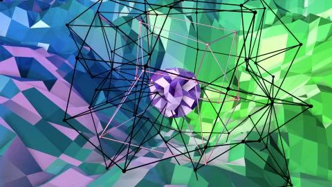 3d rendering of low poly background with 3d objects and modern gradient colors Stock Illustration