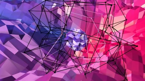 3d rendering of low poly background with 3d objects grid and modern gradient Stock Illustration