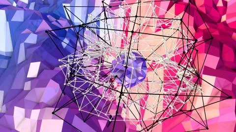 3d rendering of low poly background with 3d objects grid and modern gradient Stock Illustration