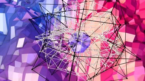 3d rendering of low poly background with 3d objects grid and modern gradient Stock Illustration