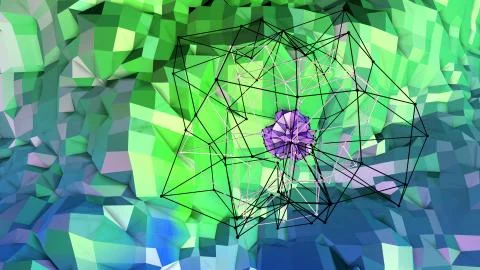 3d rendering of low poly background with 3d objects and modern gradient colors Illustrazione stock