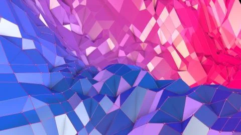 3d rendering of low poly background with 3d objects grid and modern gradient Stockillustratie