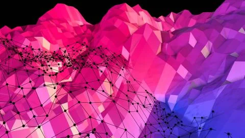 3d rendering of low poly background with 3d objects grid and modern gradient Stock Illustration