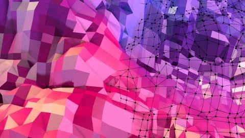 3d rendering of low poly background with 3d objects grid and modern gradient Stock Illustration