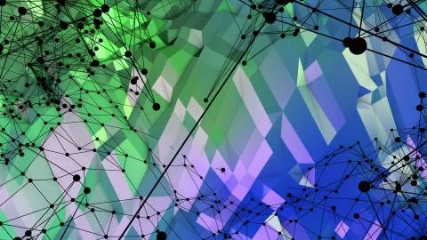 3d rendering of low poly background with 3d objects grid and modern gradient Stockillustratie